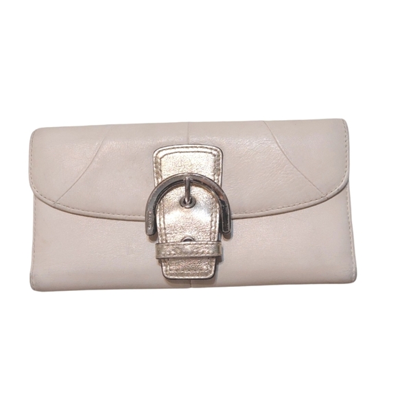 Coach Cream Leather Tri-fold Wallet Clutch - Picture 1 of 11